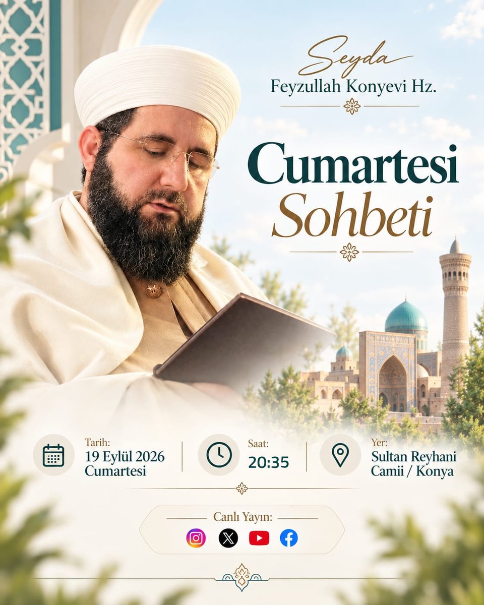 SeydaMFKonyevi's tweet photo. Seyda Feyzullah Konyevi hazretlerinin -ks- canlı yayın sohbeti, bu akşam 20.35'te yayınlanacak. https://t.co/dRp2vWdu8w