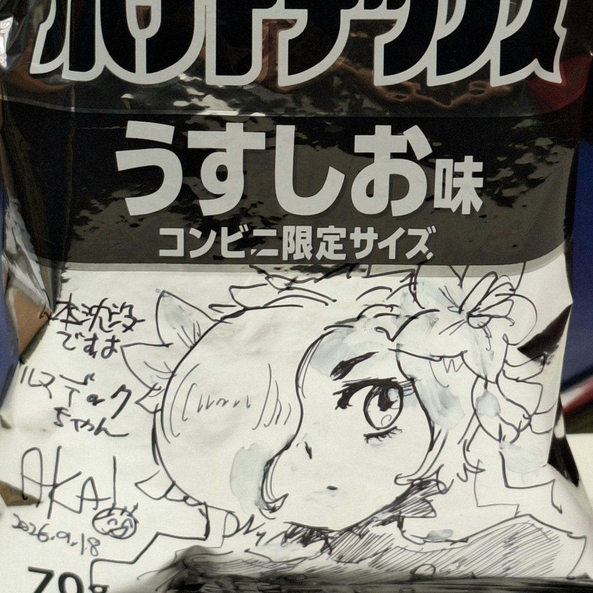 akai_takami's tweet photo. 本日、 #京まふ2026 米子ガイナックスブースの輪投げ（リングトス）に大勢のご参加頂きありがとうございました！
明日もやります。予想以上に輪投げ上手が多く、ポテチアート全部出払いましたので明日までに追加で描きます。 https://t.co/0150WYPLQr