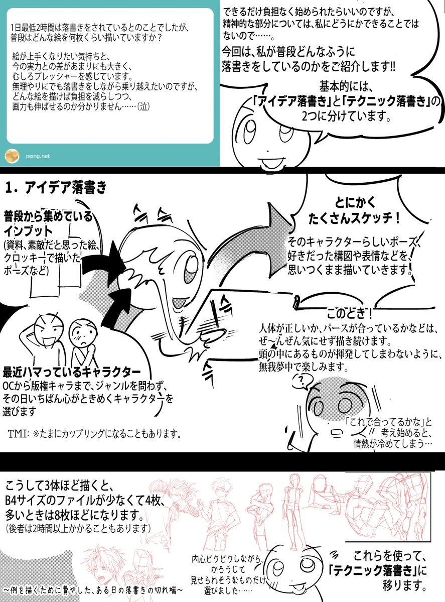 kaing_Pi's tweet photo. 「1日2時間落書きする方法」の日本語版です！

原文は韓国語なので、左から右の順にお読みください。 https://t.co/9ZAjMCmHbT