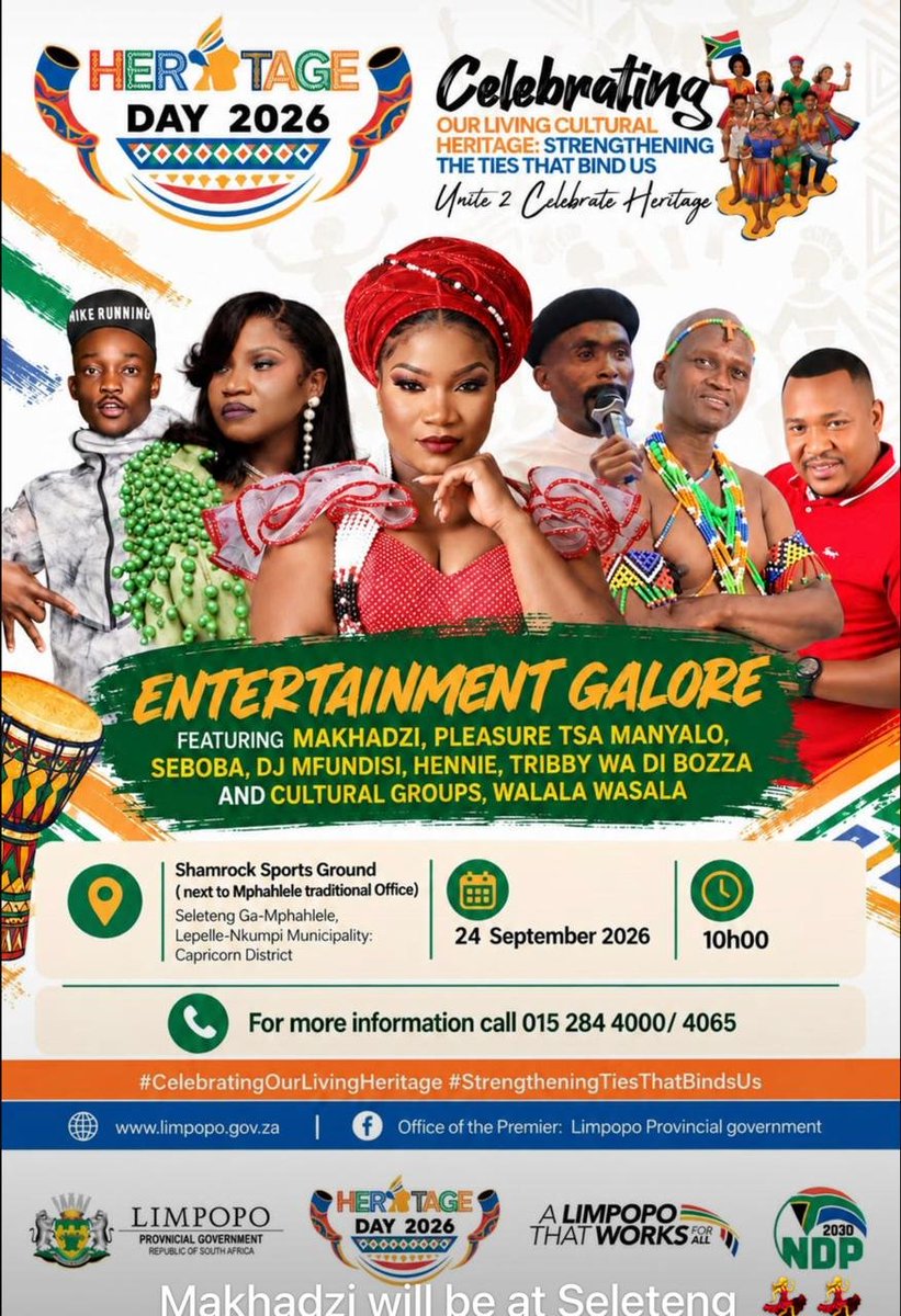 LimpopoDSAC's tweet photo. Heritage day Commemoration,  24 September 2026, Shamrock Sportground , Seleteng, Lepelle Nkumpi Municipality, Capricorn District, Entertainment Galore https://t.co/nnYBt7s3sV