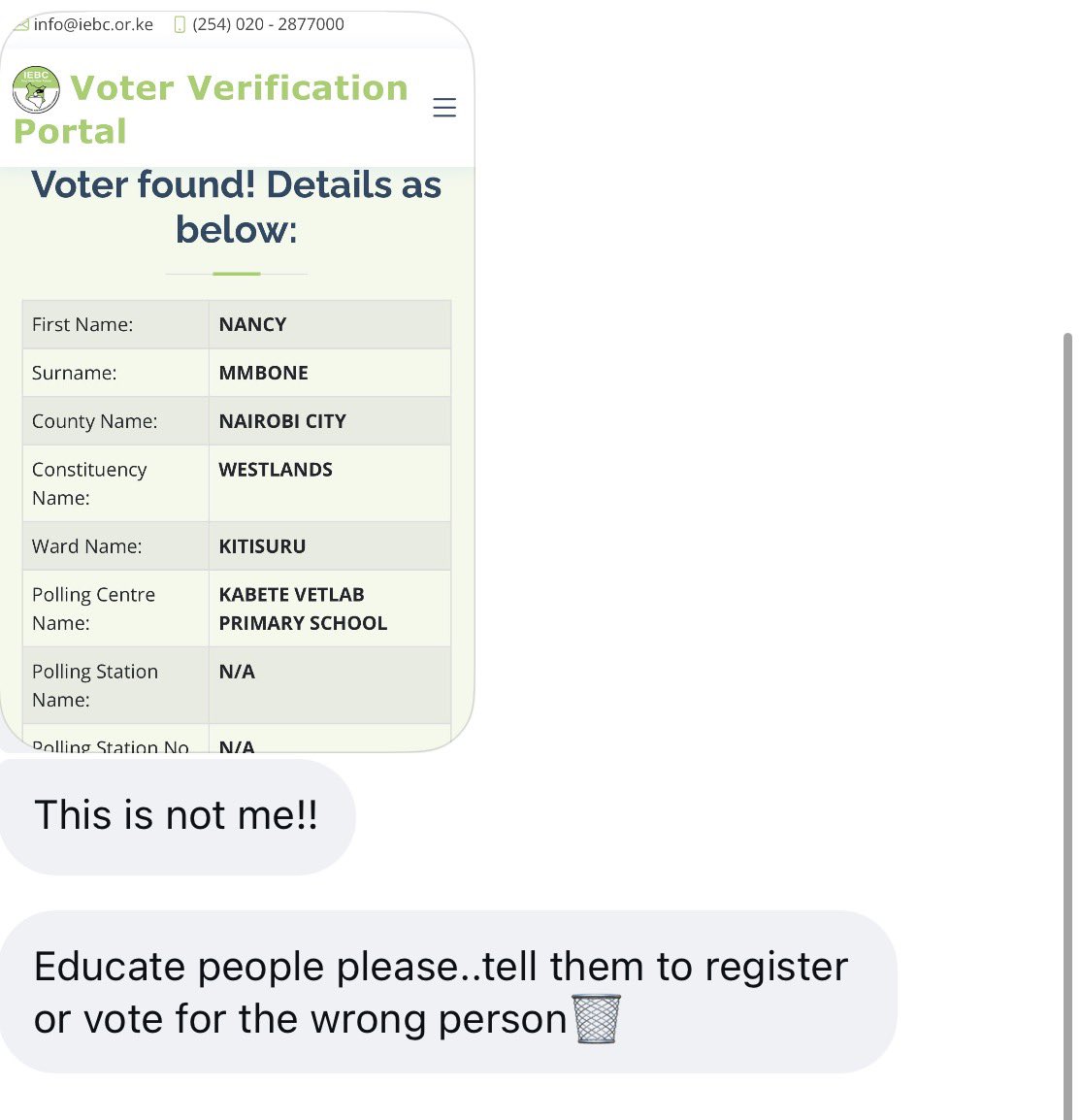 BravinYuri's tweet photo. .@IEBCKenya you have to be serious and you MUST address this issue. 

Why is someone’s ID who has never registered as a voter, showing details that are not theirs? https://t.co/7lB0QIbVpb