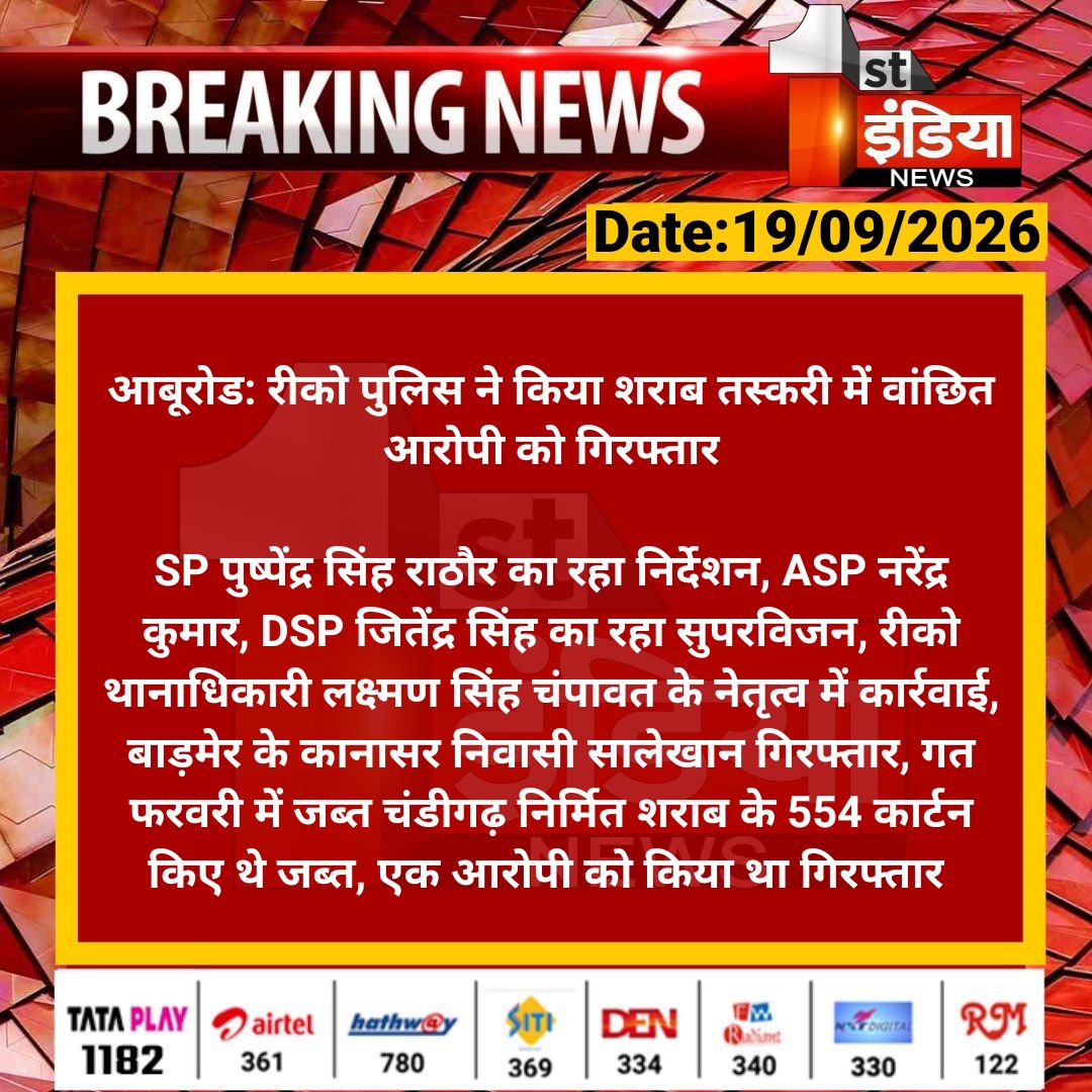 1stIndiaNews's tweet photo. #Sirohi #आबूरोड: रीको पुलिस ने किया शराब तस्करी में वांछित आरोपी को गिरफ्तार

SP पुष्पेंद्र सिंह राठौर का रहा निर्देशन, ASP नरेंद्र कुमार, DSP जितेंद्र सिंह का रहा सुपरविजन, रीको थानाधिकारी लक्ष्मण सिंह चंपावत...

#RajasthanWithFirstIndia @SirohiPolice https://t.co/rfL6uu5PVd