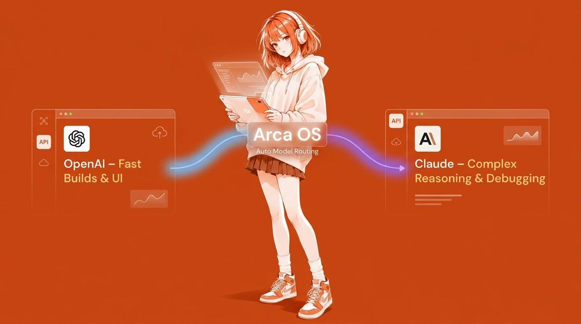 arca_os's tweet photo. The next major upgrade coming to Arca OS is Auto Model Routing.

Instead of asking users to decide which AI model fits every task, Arca will analyze the request and automatically select the best option.

OpenAI will handle fast builds, UI iterations, and smaller changes. Claude will take on complex reasoning, debugging, refactoring, and larger codebases.

Before the build begins, Arca will explain why a model was selected. Users can still override the recommendation at any time, and the selected model will remain consistent even if the build is interrupted or resumed after a restart.

The goal is simple: better results, less guesswork, and a smarter building experience. $ARCA