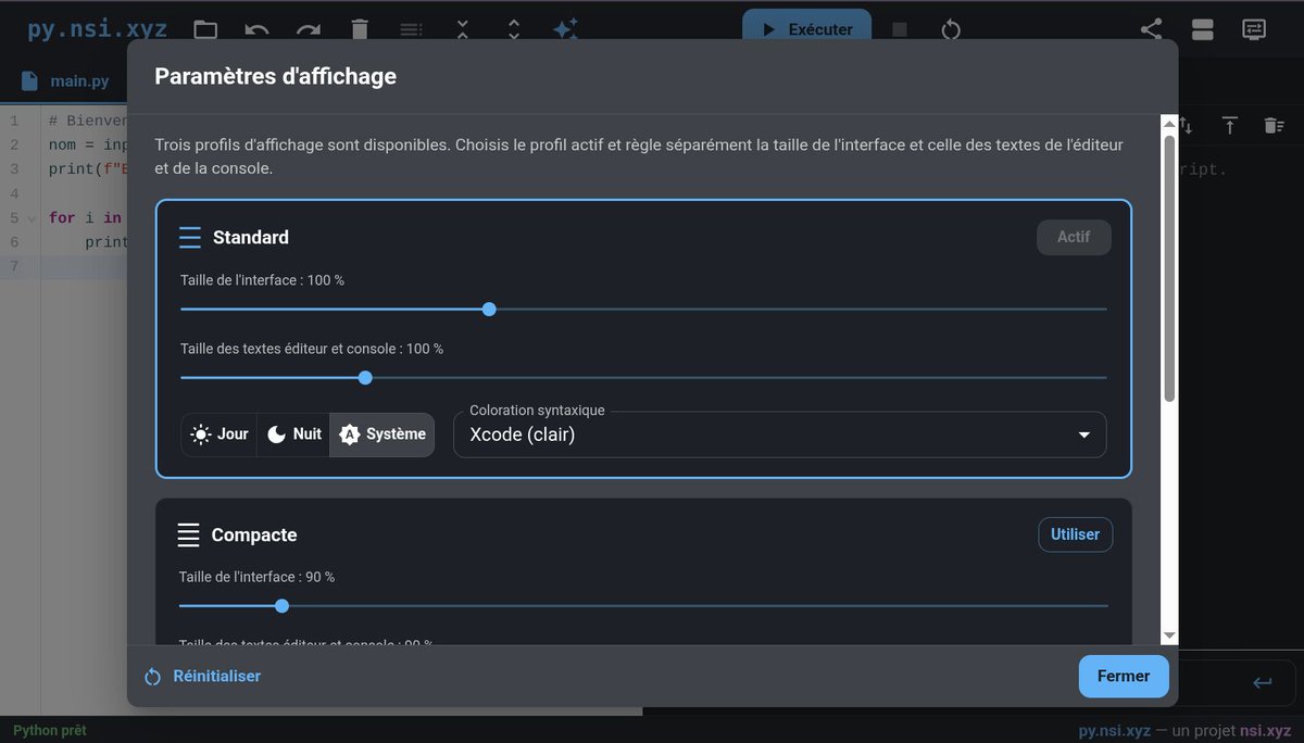 nsi_xyz's tweet photo. Un IDE Python en ligne qui s’exécute localement. Pour la NSI, la SNT, les Maths.
En ligne, UI / UX optimisée par un vrai humain. Codé par une IA. 🔗  https://t.co/xDnbOrJq6e https://t.co/V3n0jHyG0l
