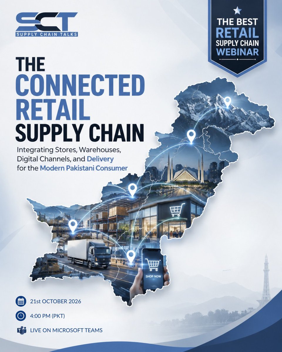 supplychaintal4's tweet photo. What does a truly connected retail supply chain look like?

Join Supply Chain Talks for The Connected Retail Supply Chain, connecting stores, warehouses, digital channels &amp; delivery.

📅 Oct 21 | 🕓 4 PM PKT
🔗 Register: https://t.co/fDDOKn7XBx https://t.co/SVuw70lgLT