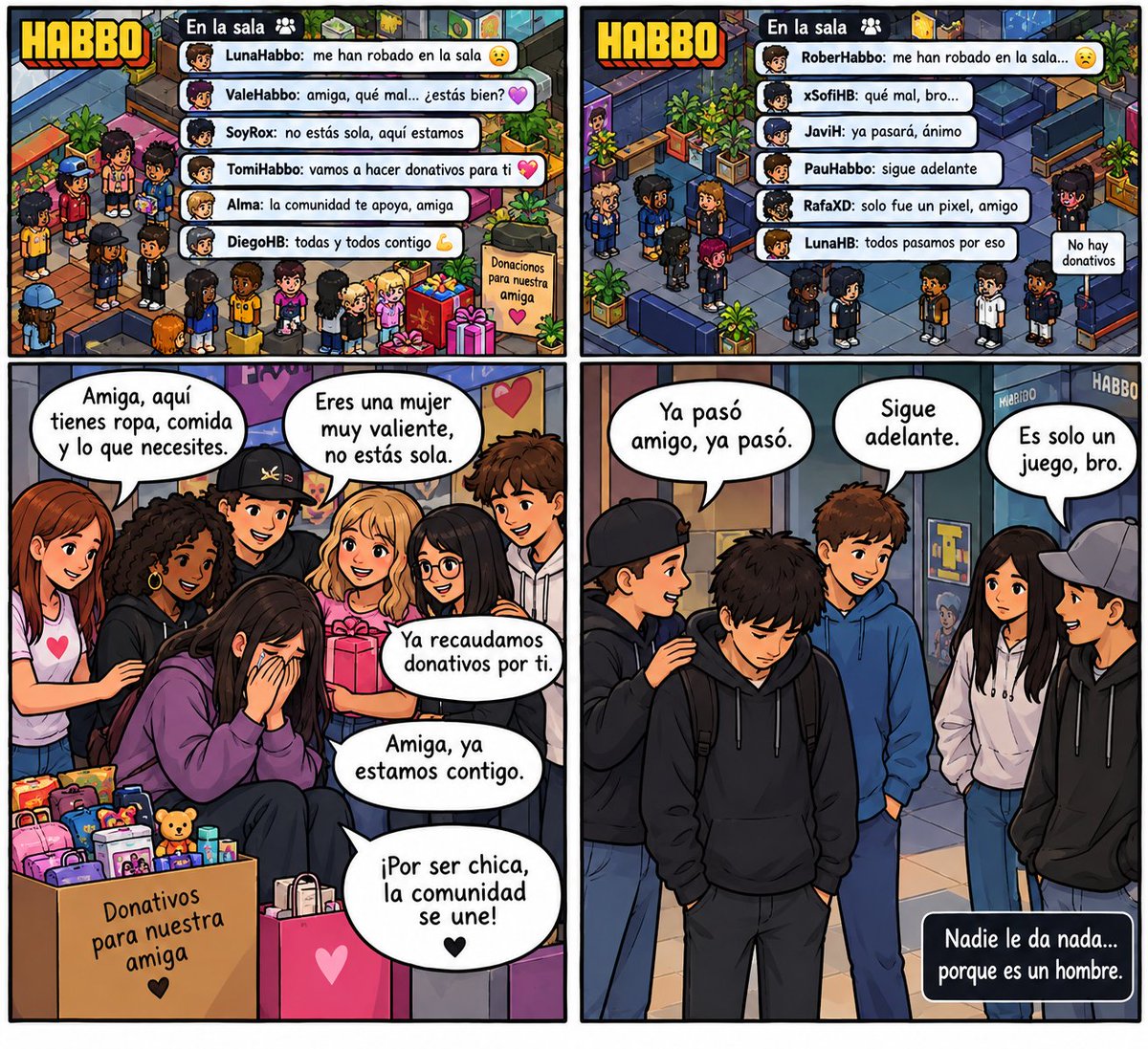 KwolekHB's tweet photo. Todos sabemos que esta es la triste realidad de nuestra pequeña comunidad de Habbo. Una comunidad donde, muchas veces, a la mujer se la premia, se la ayuda y recibe un trato diferente. https://t.co/OPrsKPEf1s