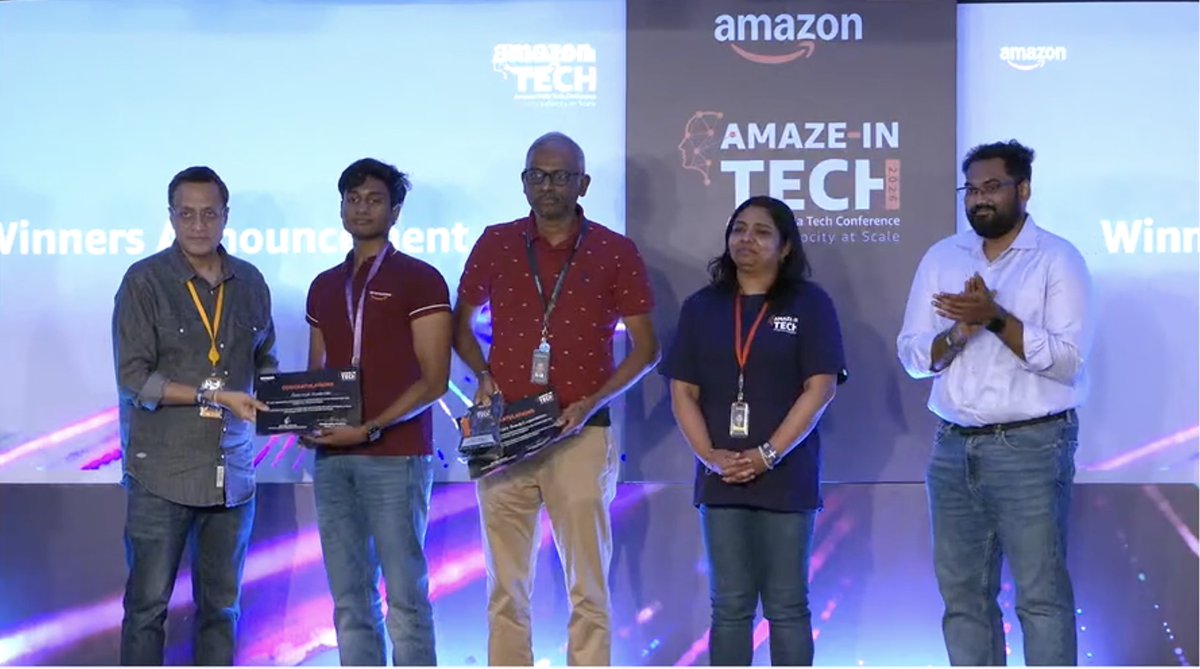 vijay27anand's tweet photo. 🏆 We won 1st Prize at the Amazon India Tech Conference (Amaze-IN Tech 2026) - PitchIT Award, Chennai! 🥇 for Amazon Autonomous Intelligence Service (AIS). 

A fully managed, agentic AI engine that closes the loop end to end it detects, diagnoses, decides, and acts on business anomalies 24×7, collapsing anomaly-to-resolution from days into minutes.