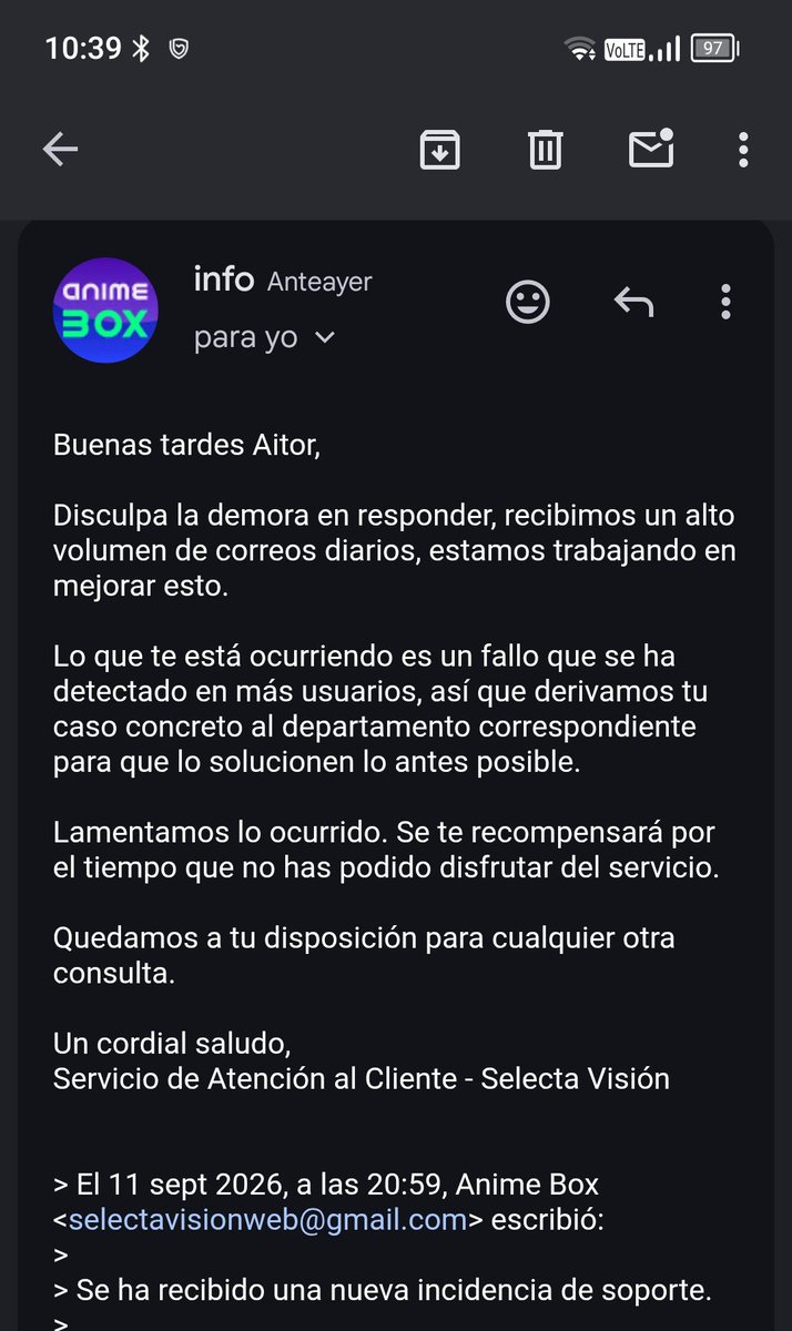 Arcklad1's tweet photo. @Arturocalamare1 @Naree95 @AnimeBoxOficial @SelectaVision 12 días después me han enviado este mensaje, en el cual hay un enlace para ver la incidencia que te lleva a una página que no existe.
Reitero lo dicho, son unos ladrones y unos sinvergüenzas, a demás de unos inutiles que no saben hacer ni una cosa bien. https://t.co/HpDTira07C