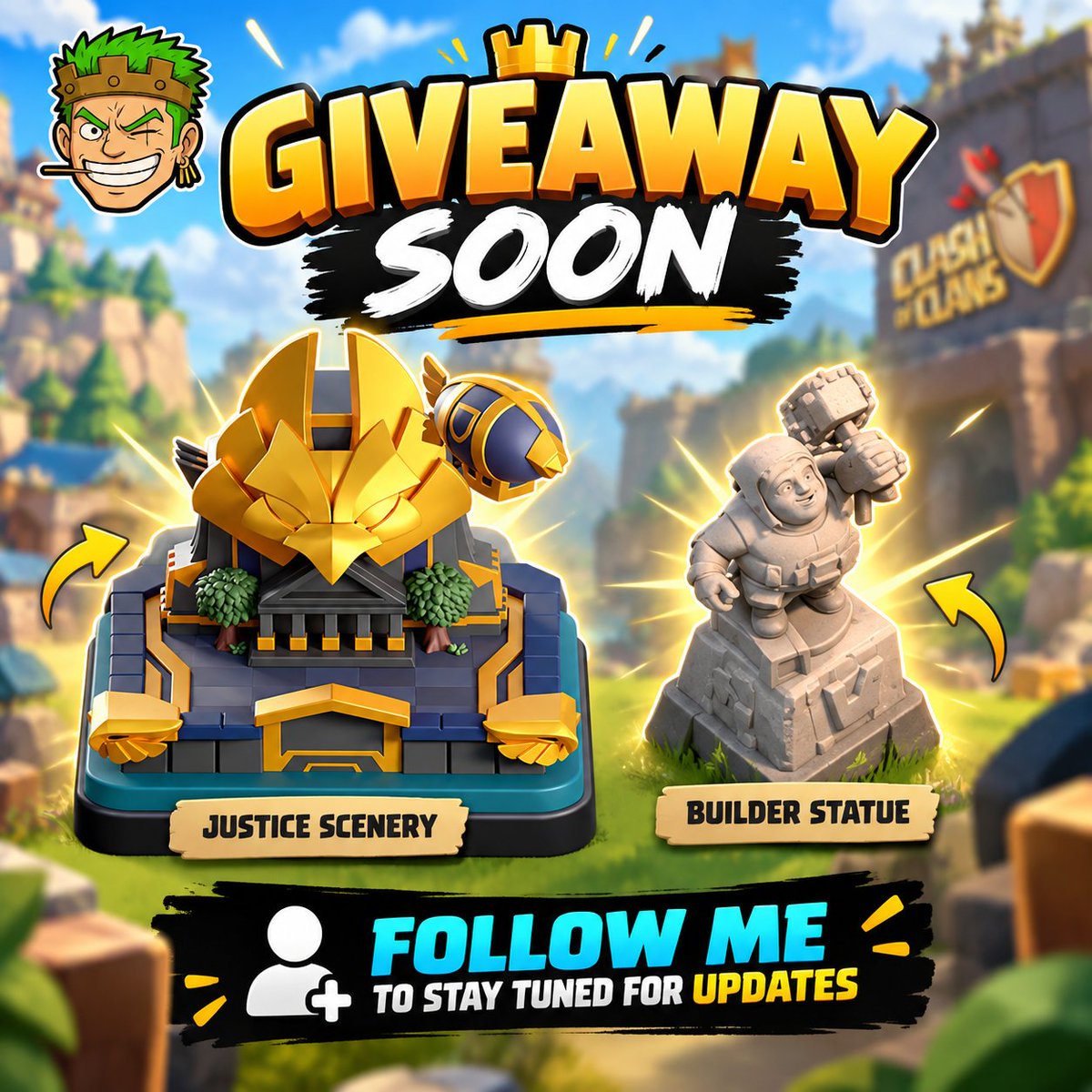 ChiragGamer7_'s tweet photo. 📢 BIG ANNOUNCEMENT!
Up for grabs:
🏛️ 1x Justice Scenery
🗿 1x Builder Statue
What to do now:
✅ Follow my social media channels so you don't miss it
⏳ Wait for the official giveaway video/post
Stay tuned, it's coming soon! 🍀
#SupercellPartner #GiftedBySupercell #clashofclans https://t.co/KcUzyhoTV3