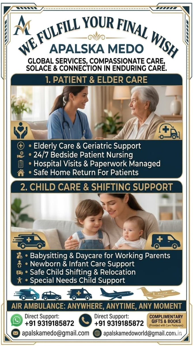 APALSKAMEDxn's tweet photo. Need premium healthcare assistance? Apalska Medo is your worldwide partner for:• Professional Patient &amp; Geriatric Care• Safe Newborn/Child Care &amp; Relocation• 24/7 Private Jet Air Ambulance📍 Safe, compassionate, and quick response within 2 hours.
#Childcare #Care #pacient https://t.co/okP1qTTl4z