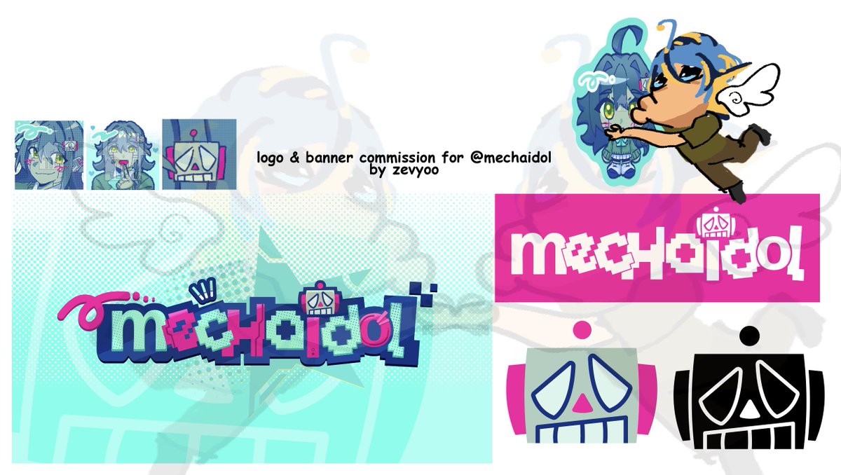 zevyoo's tweet photo. logo &amp; banner commission for @mechaidol. please come again. 😁 #vtuberlogo #artph https://t.co/hWvrMUtMsi