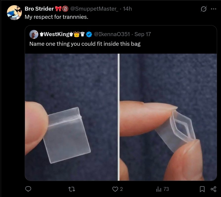 Mangomango667's tweet photo. > one shot at life
> transphobic bro strider fan
? https://t.co/RnAgInihuY