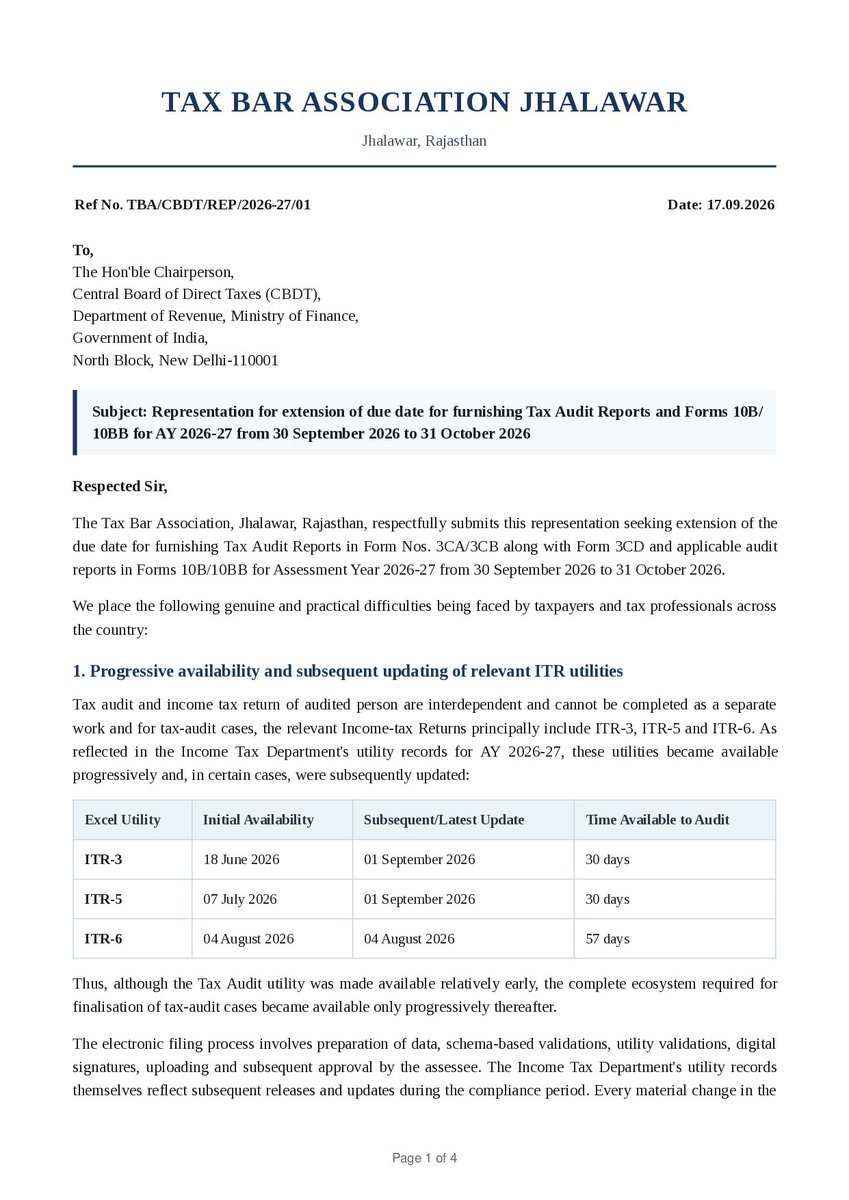 rambajajgst's tweet photo. Retweet For Support and Reach 

Tax Bar Association, Jhalawar (Rajasthan) has represented @IncomeTaxIndia For Audit Due Date Extension 

#ExtendTaxAuditDueDate

Ram Bajaj
8696424223

For Regular GST Updates, Join this Group
https://t.co/SmMxCrTcJG https://t.co/cXWZZwIGWq