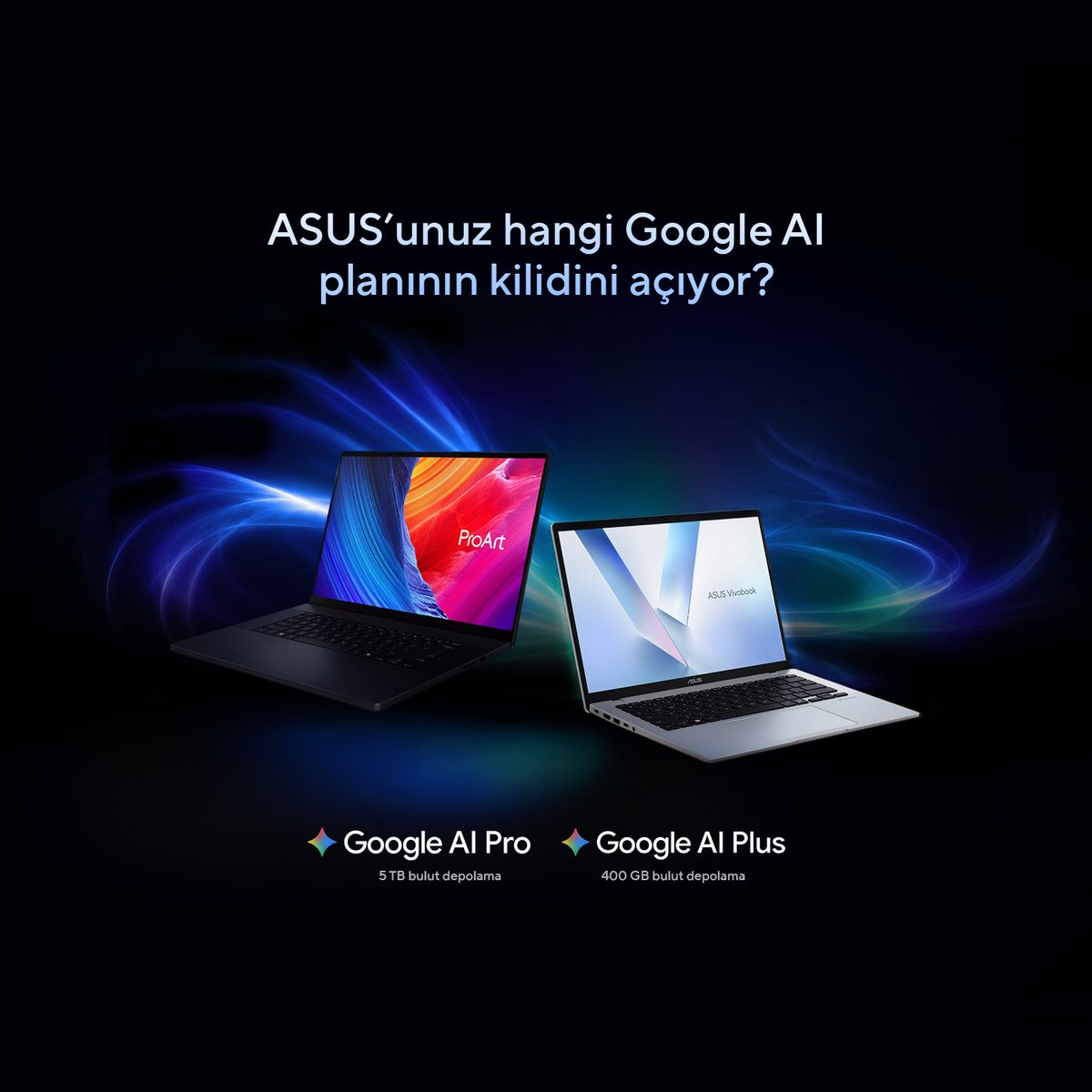 ASUSTR's tweet photo. ASUS laptopunuzla Google AI deneyimini keşfedin. ✨💻

Seçili Vivobook ve Vivobook Go modellerinde 3 ay Google AI Plus, seçili ProArt, Zenbook, Vivobook S, ROG ve TUF Gaming modellerinde ise 3 ay Google AI Pro avantajından yararlanın.

Modelinizi kontrol edin. 👇
#ASUSxGoogleAI https://t.co/IvY6Chtc2P