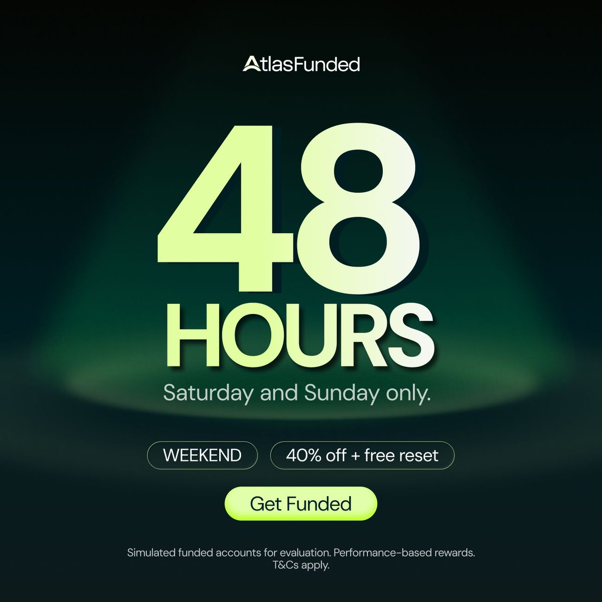 atlasfunded's tweet photo. We're dropping something special for you guys this weekend ⚡️ 

40% OFF + ONE FREE RESET on the challenge phase you buy 🚨 

Use code: WEEKEND

Reset does not apply to Instant accounts.

A reset removes the one thing that usually stops a trader from trying again.

Remember, this offer only stands for 48 HOURS.

Don't miss it👇️ 
https://t.co/3c6GFuq1lD