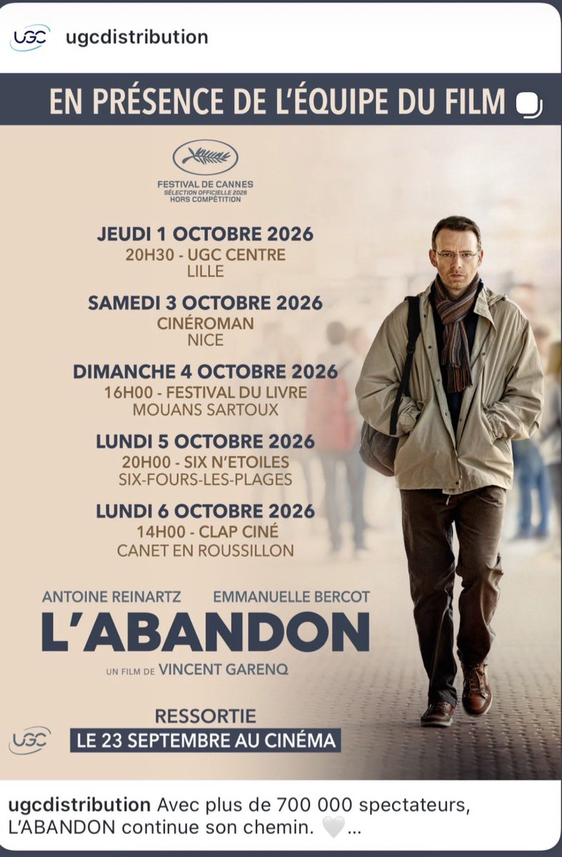 StephaneSimon_1's tweet photo. Notre film L’abandon réalisé par Vincent Garenq avec Antoine Reinartz et Emmanuelle Bercot tous magistraux ressort en salle le 23 septembre. Fait rarissime grâce à notre distributeur UGC qui depuis le premier jour de ce combat citoyen fait tous ses efforts pour que ce film soit vu partout en France, par le plus grand nombre de collégiens et de professeurs. 
Merci au 700 000 spectateurs qui l’ont vu, merci à tous ceux qui vont aller le voir ou revoir. Merci à ceux qui viendront nous rencontrer 🙏🏻