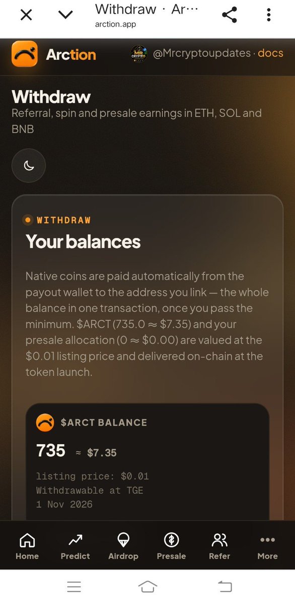 Mrcryptoupdates's tweet photo. 🚀 Arction FCFS is LIVE!
https://t.co/FtgN2MujyT
🎁 Reward: 1,930 $ARCT Tokens (Confirmed)
⏳ Ends in: 5 Days
✅ Connect X &amp; complete the task
🔄 Check daily
⚡ Simple tasks, potential rewards
🔗Join: https://t.co/FtgN2MujyT

#Arction #ARCT #Airdrop #Crypto #FCFS #Web3 #Airdrops https://t.co/fcrDLs7uYs