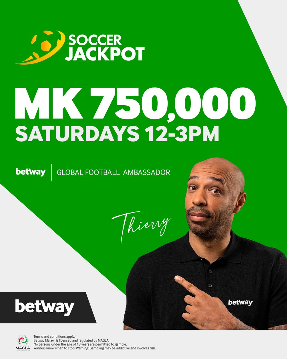 BetwayMalawi's tweet photo. MK 750,000 🔥SATURDAYS 12-3PM

Soccer Jackpots are back and bigger than ever. Get closer to the action and take advantage every Saturday. Bet MK 50 or more on soccer from 12-3pm for a shot at a share of MK 750,000 weekly.

Bet here 👉 https://t.co/bzcKyeFtd1 https://t.co/kVMYzw01hZ
