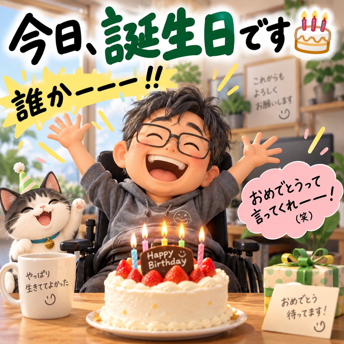 masa_looi's tweet photo. 今日、誕生日です🎂

……たまには言ってもいいよね。

誰かーーー！
「おめでとう」って言ってくれーーー🤣

今日はちょっとだけ、
祝われたい日です。 https://t.co/ajIGOGMTI9
