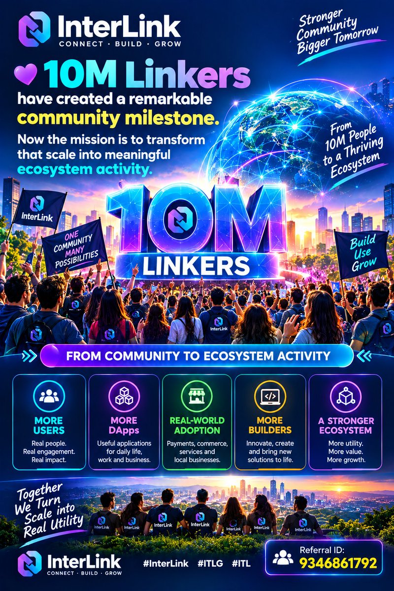 Sahitya1618's tweet photo. Day 78
💜 10M Linkers have created a remarkable community milestone. Now the mission is to transform that scale into meaningful ecosystem activity.
Referral ID: 9346861792
#InterLink #ITLG#ITL https://t.co/ULARkEzYdl