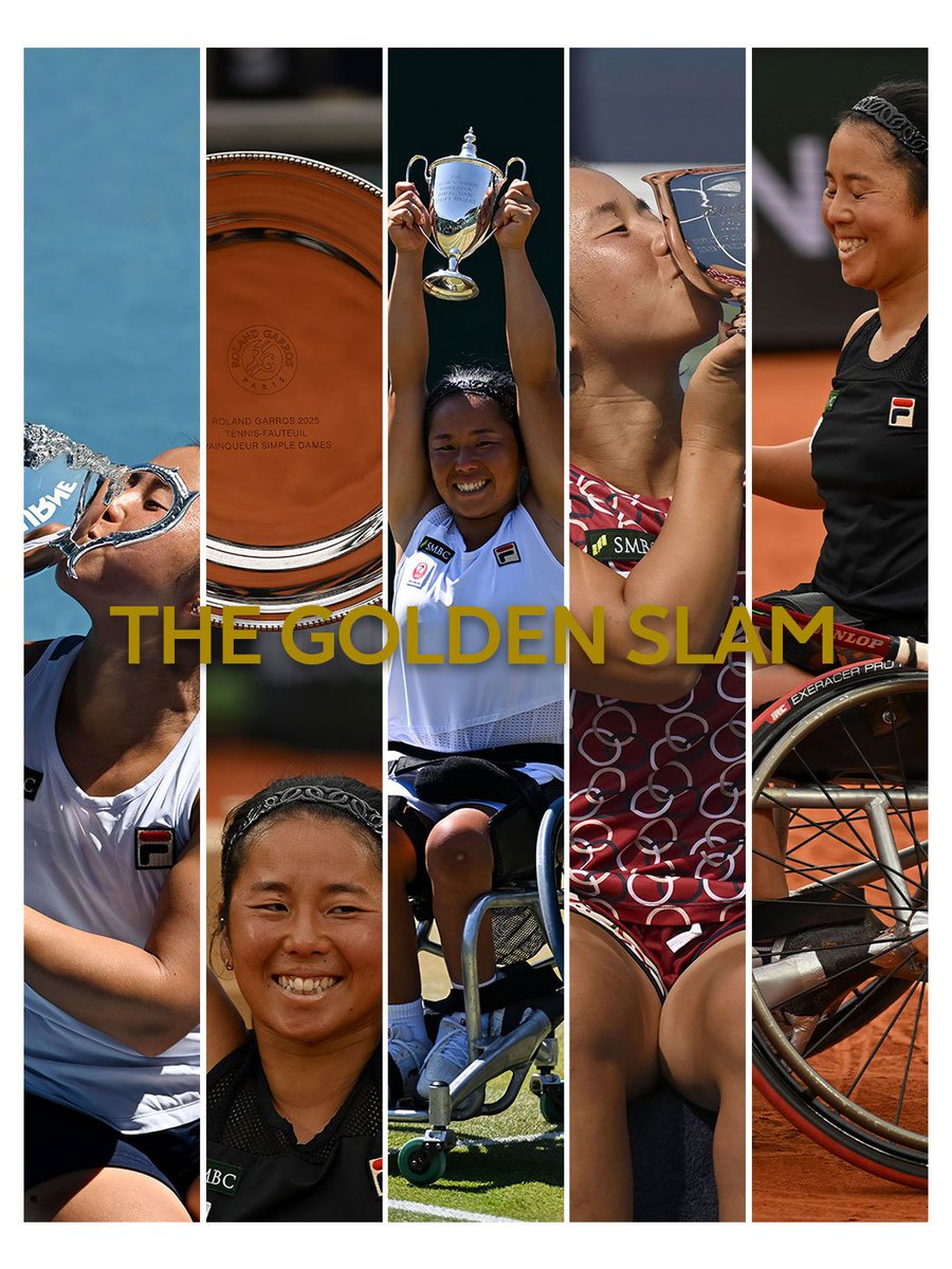 dunloptennisjp's tweet photo. 先日全米OP優勝を果たした上地結衣選手。
今年の夏、彼女がテニス史に刻んだ偉業をあらためて語らせて下さい👑😭✨   

🏆7月 ウィンブルドン単複V
👉四大大会全制覇＆パラ金🥇「生涯ゴールデンスラム」の歴史的偉業達成👑

🏆9月 全米OP単複V
👉偉業達成の勢いそのままに連続2冠！（全米は2年連続、四大大会通算13度目の優勝！）

今年4月から使用を開始した「FX500 LS」と共に、世界の頂点に立ち、さらに限界を突破し続ける姿にただただ感動です🔥  
そして、この歴史的な夏を共に戦い抜いたのが、今年4月に変更したばかりのパワー系ラケット「FX500 LS」です🎾

新たな相棒を手にしてから、圧倒的なスピードで限界を突破し続ける上地選手。
私たちTEAM DUNLOPは、こんなにも素晴らしいレジェンドをサポートできることを誇りに思います😭✨
これからも上地結衣選手のさらなる挑戦へ、特大のご声援をよろしくお願いいたします🙌