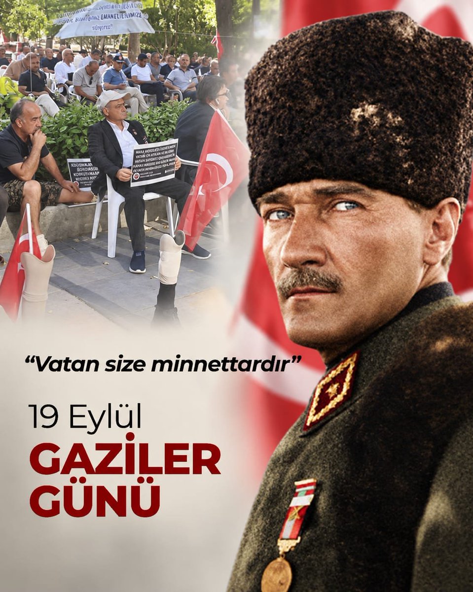cvpgenelmerkez's tweet photo. Gazilerimize vefa, onurlu bir yaşam, ve güçlü sosyal güvenceyle gösterilir.

Başta Mustafa Kemal Atatürk olmak üzere ebediyete intikal eden tüm gazilerimizi rahmetle anıyor, yaşayan gazilerimizi saygı ve minnetle selamlıyoruz. Gaziler Günü kutlu olsun.

Vatan size minnettardır! https://t.co/thBL96mr8M