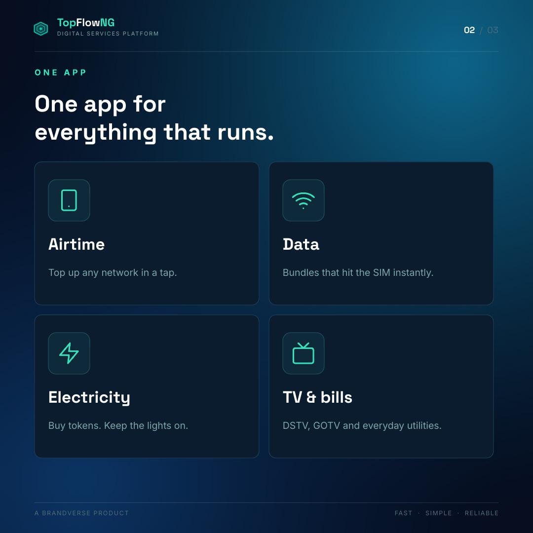 TopflowNG's tweet photo. When something should take seconds…
it shouldn’t take minutes.
Simple things should stay simple.
#TopFlowNG #DigitalPayments https://t.co/v3awlH8Jti