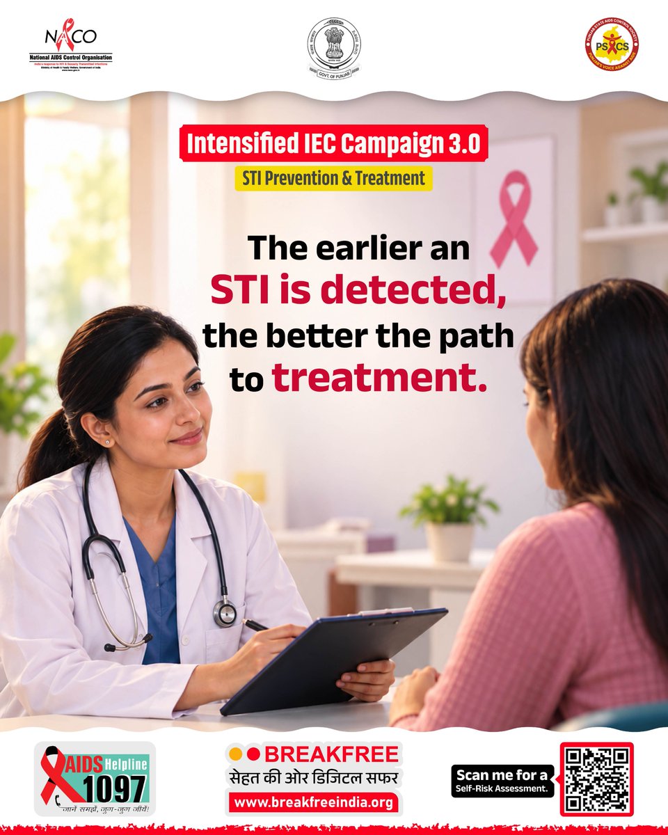 punjabsacs's tweet photo. π©Ί The earlier an STI is detected, the sooner you can seek appropriate treatment.
Know the signs, get tested when needed and don't delay medical advice.
@NACOINDIA @HMPunjab @PunjabDOHFW
#stiawareness #stiprevention #sexualhealth #healthawareness #iec3 https://t.co/AsaTJNwx76