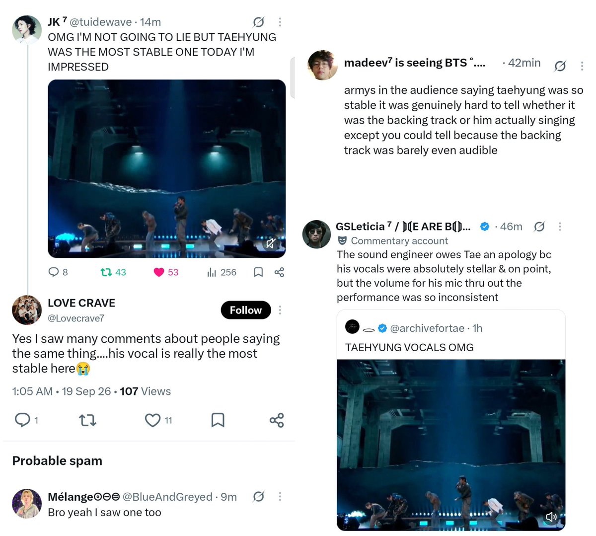 naver_taehyung's tweet photo. Taehyung is going viral after iHeartRadio attendees who saw him perform live praised just how incredibly stable his vocals were, with some saying his live singing was practically indistinguishable from the recorded tracks, while others highlighted how his ad-libs added even more character and flavor to the performance.