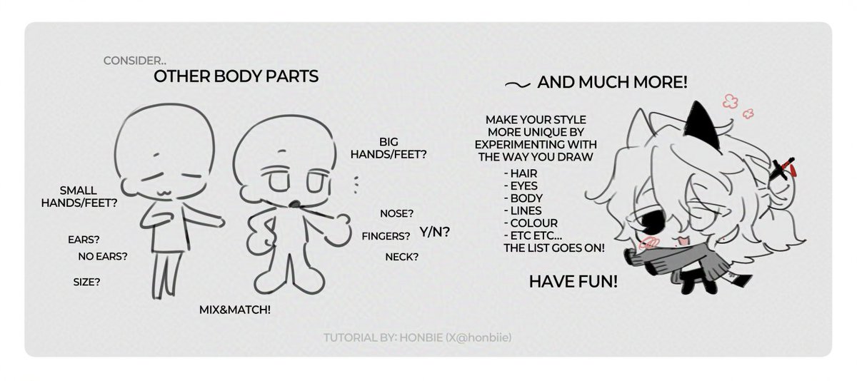 honbiie's tweet photo. A simple tutorial on drawing chibis! I personally love exploring this style cuz there's just so much you can try🔥 I hope it helps and have fun exploring your own style!! https://t.co/CKVklnh3Nq