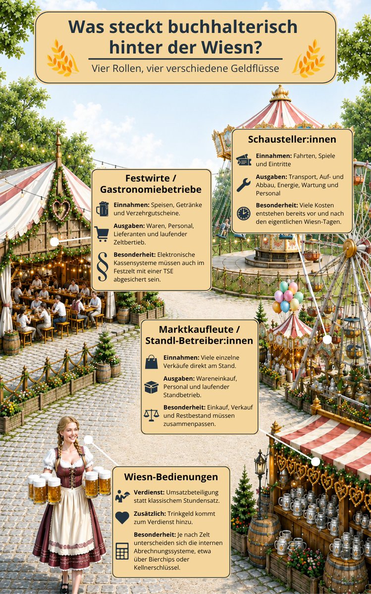 GetFreeFinance's tweet photo. Ob Münchner #Oktoberfest, Rosenheimer Wiesn oder Wiener #KaiserWiesn – hinter Festzelten, Fahrgeschäften und Standln stehen ganz unterschiedliche Geschäftsmodelle.

Unsere Infografik zeigt anhand von Beispielen vom Münchner Oktoberfest, was buchhalterisch hinter der Wiesn steckt. https://t.co/FRjFzuiDJg