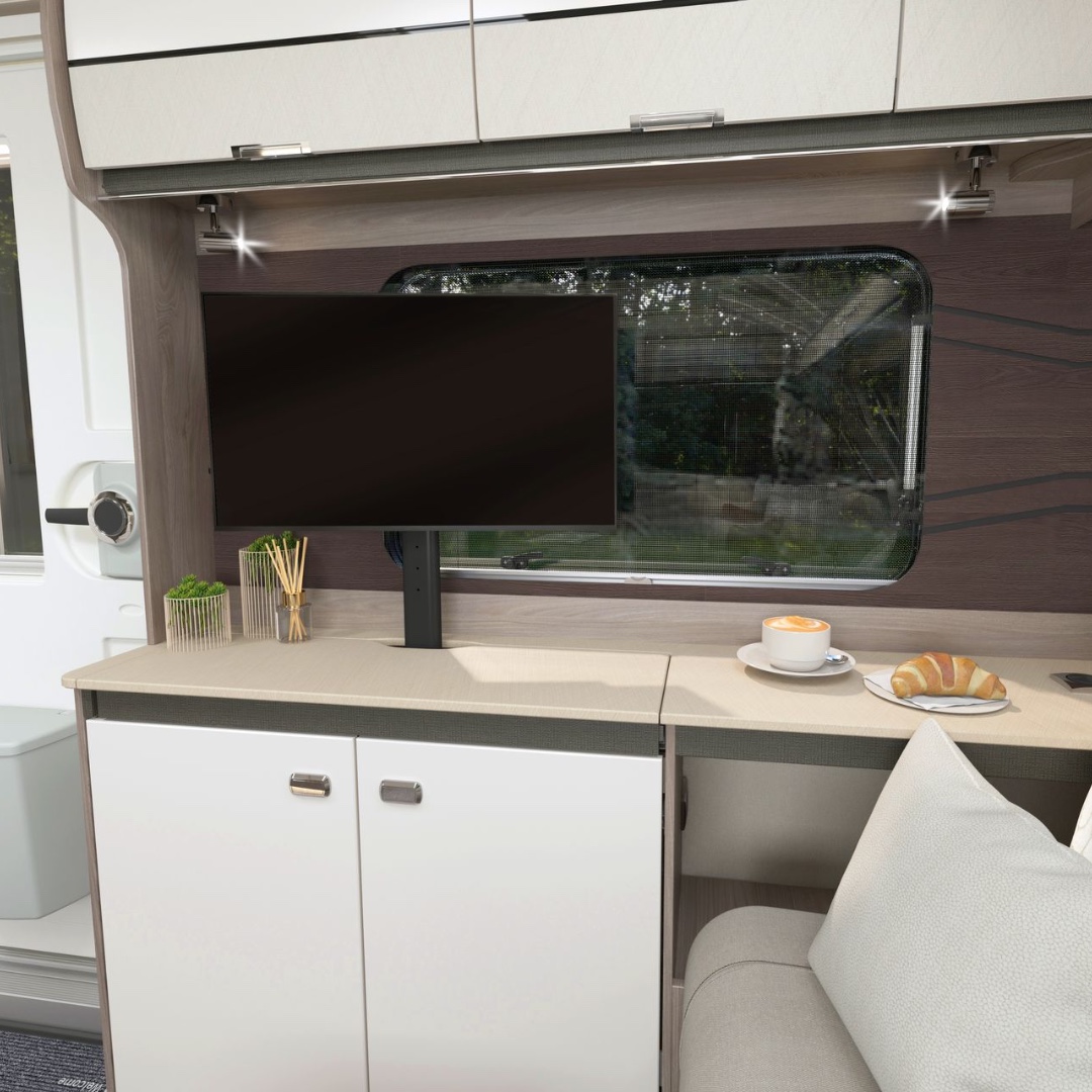 swiftgroup's tweet photo. A little more comfort for the evenings you decide to stay in.

The latest Elegance Grande brings thoughtful updates throughout, including a new pop-up TV unit with capacity for up to a 32" screen on L-shaped lounge layouts.

Perfect for putting your feet up after a day exploring - and neatly tucked away when the view outside deserves your attention instead.

See it here 👉 https://t.co/Se3OriCk32

See it at the NEC in October 👉 https://t.co/6jnObXMtTA

#SwiftElegance #SwiftCaravans #CaravanLife #YourHomeAnywhere