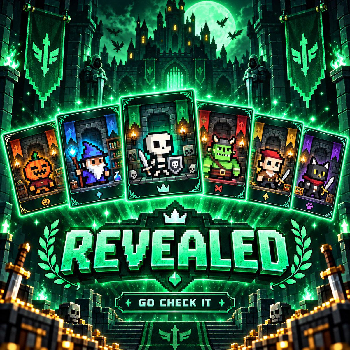 hoodsiege's tweet photo. REVEALED👑

The collection is officially live.
Your characters are waiting.
Go check what you pulled. 🟢⚔️

→ REVEAL IS LIVE