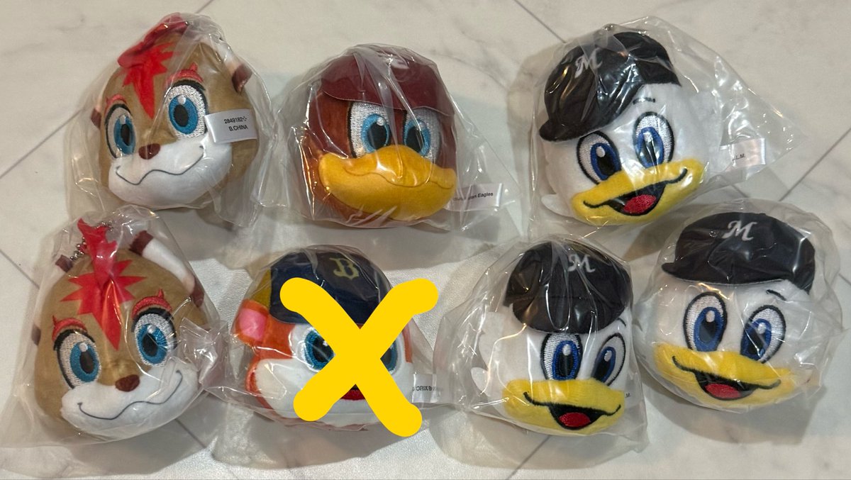 depjg_n's tweet photo. プロ野球マスコット　フェイスぬいぐるみ　パリーグ　交換

【譲】　クラッチ、マーくん3個、フィリップ2個

【求】　ハリーホーク

PayPayドームまたは郵送にて交換していただける方、お声がけください。 https://t.co/2ZktO8GFYX