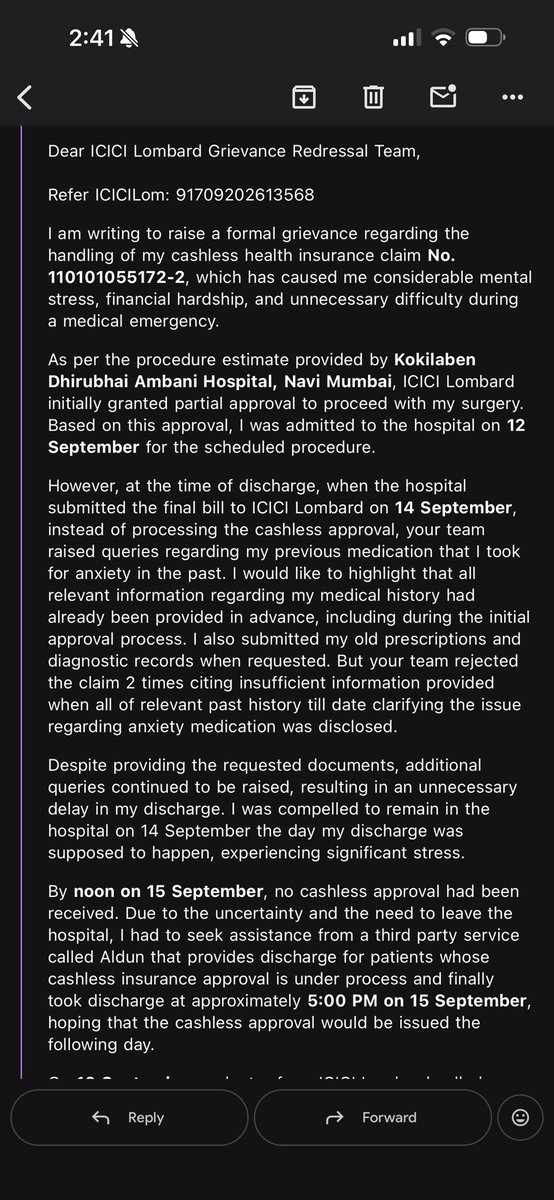 lehadeef's tweet photo. @ICICILombard I have physically gone to your office and raised grievance as well. There has be no response other than an automated mail on your behalf. The hospital bill remains open and unpaid. https://t.co/ULUV3MxZMR