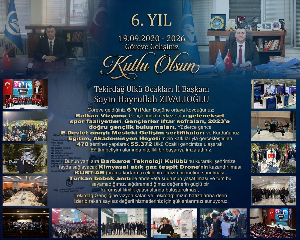 ulkuocaklari059's tweet photo. Liderimiz Sayın Devlet BAHÇELİ beyin izinde 
Genel Başkanımız Sayın Ahmet Yiğit YILDIRIM beyin emrinde ,Milliyetçi Ülkücü harekete ve Davamıza nice hizmetler verebilmeniz dileklerimizle 6.yılınız kutlu olsun Ülkü Ocakları il Başkanımız Sayın Hayrullah ZIVALIOĞLU bey https://t.co/KnZ2jbLf4r