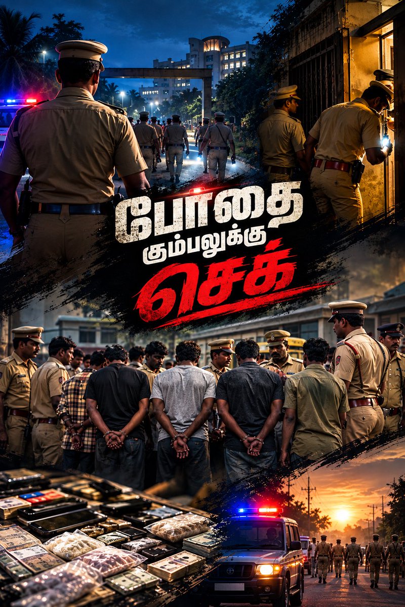 Actor_Vijay's tweet photo. SRM சுற்றுவட்டாரத்தில் போதைப் பொருள் கும்பலின் நடவடிக்கைகளுக்கு முற்றுப்புள்ளி வைக்கும் வகையில் அதிகாலை அதிரடி சோதனையில் களமிறங்கிய தாம்பரம் காவல்துறை, சந்தேகத்திற்கிடமான நபர்களை சுற்றிவளைத்து பிடித்துள்ளது. தமிழக போலீசின் இந்த அதிரடி நடவடிக்கை, குற்றச் செயல்களில் ஈடுபடுவோருக்கு கடும் எச்சரிக்கையாக அமைந்துள்ளது.