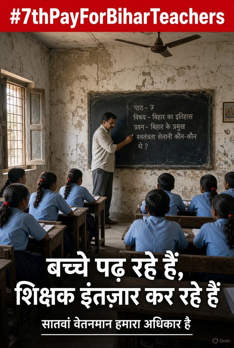 Pkaurangabad's tweet photo. #7thPayForBiharTeachers
✊ हमारी मांग, पूरा अधिकार - सात���ां वेतनमान! ✊
बिहार के शिक्षकों के उज्ज्वल भविष्य और सम्मान के लिए सरकार अविलंब सातवां वेतनमान लागू करे। https://t.co/R6AAz1Exvx