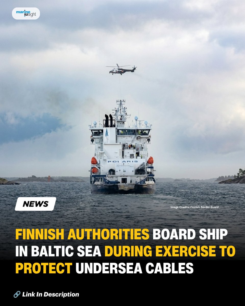 MarineInsight's tweet photo. Finnish Authorities Board Ship In Baltic Sea During Live Exercise To Protect Undersea Cables
Read Full News Here 👉 https://t.co/feyUkmeWDV
#Finland #Shipboarding #UnderseaCables #News #BalticSea #Shipping #Maritime #MarineInsight #Merchantnavy https://t.co/LbNuwi7XDT