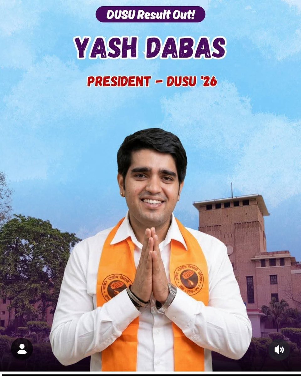 Mukundshahi73's tweet photo. #Breaking #DusuResult
ABVP won three seats in the DUSU elections, an independent candidate secured the vice-president's post, and NSUI failed to open its account. #NSUI #ABVP #BJP #DUElection #Result #Congress #Viral #student #union https://t.co/0LKrClx02j