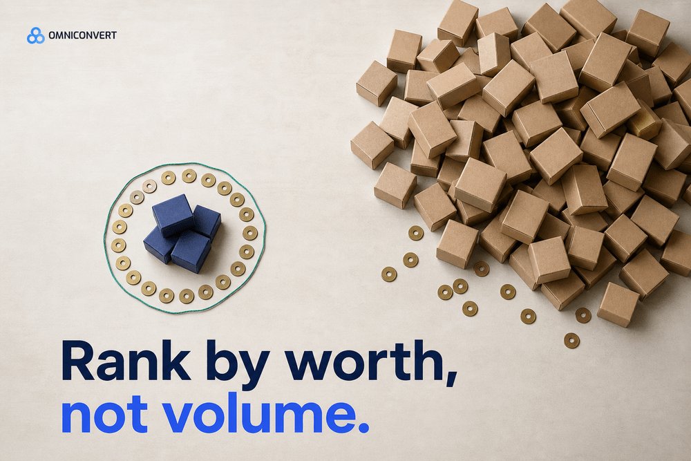 Omniconvert's tweet photo. Your best-seller is rarely the product that creates your best customers. Growth tools default to volume because it shows up fast. Rank by what a customer is worth instead. Nexus ranks products by customer worth, not by units moved. https://t.co/5G2yBao8Jl