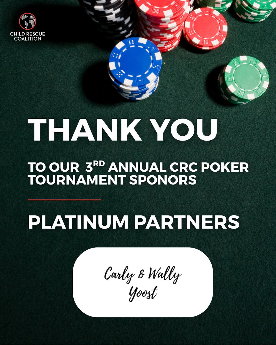 ChildRescueCo's tweet photo. Champions make this work possible. We’re so grateful to our Poker Tournament sponsors: Carly and Wally Yoost, @LexisNexis and @whglaw.
Thank you for standing with CRC and helping make our mission possible. ❤️
Register today.  https://t.co/FbwdlMmt7I https://t.co/5CzQ1X2Lzy