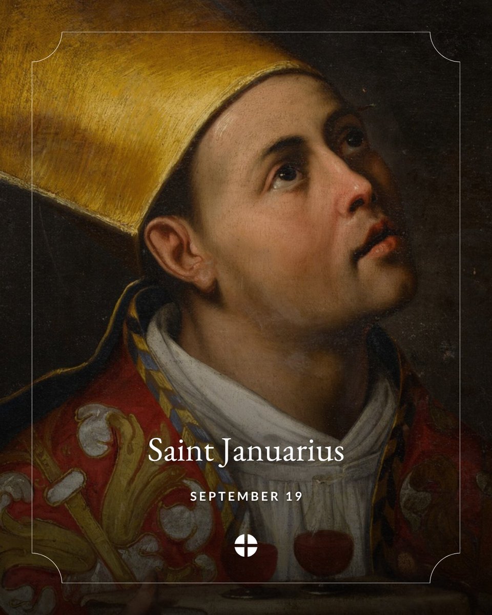 USCCB's tweet photo. Saint Januarius, Bishop of Benevento and martyr: during a time of persecution of the Faith, at Pozzuoli near Naples he suffered for Christ. https://t.co/7rWb8P8M9J