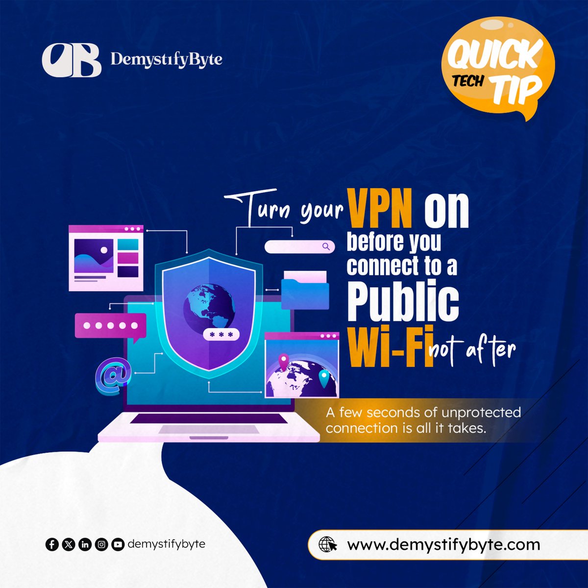 demystifybyte's tweet photo. Quick tip: turn your VPN on before you join public Wi-Fi, not after.

If you connect first and switch the VPN on second, there's a small window where your traffic is exposed on an unsecured network. It only takes a few seconds for that gap to matter. https://t.co/paybOrW4Ym