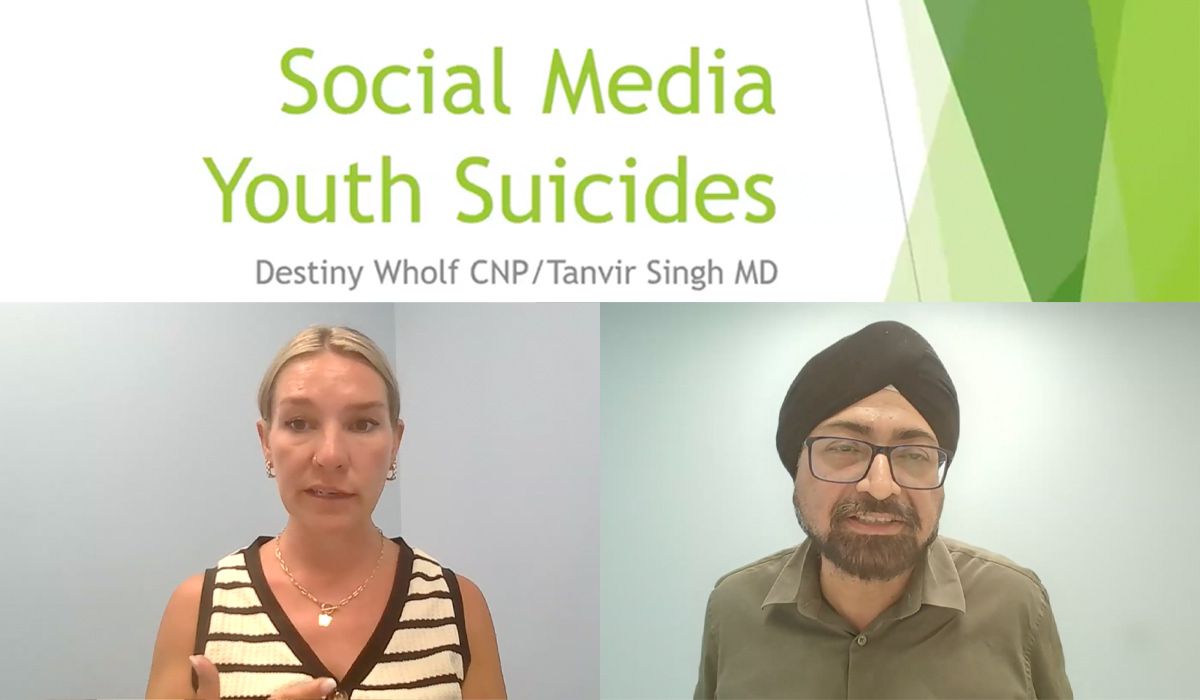 UToledoMed's tweet photo. Dr. Tanvir Singh, professor and vice chair for clinical services in the Department of Neurosciences and Psychiatry, and Destiny Wholf, a UToledo Health psychiatric nurse practitioner, presented a webinar on youth, social media and suicide prevention.
Watch:https://t.co/VhxiP4Cyq1 https://t.co/5RrQhgBS3f