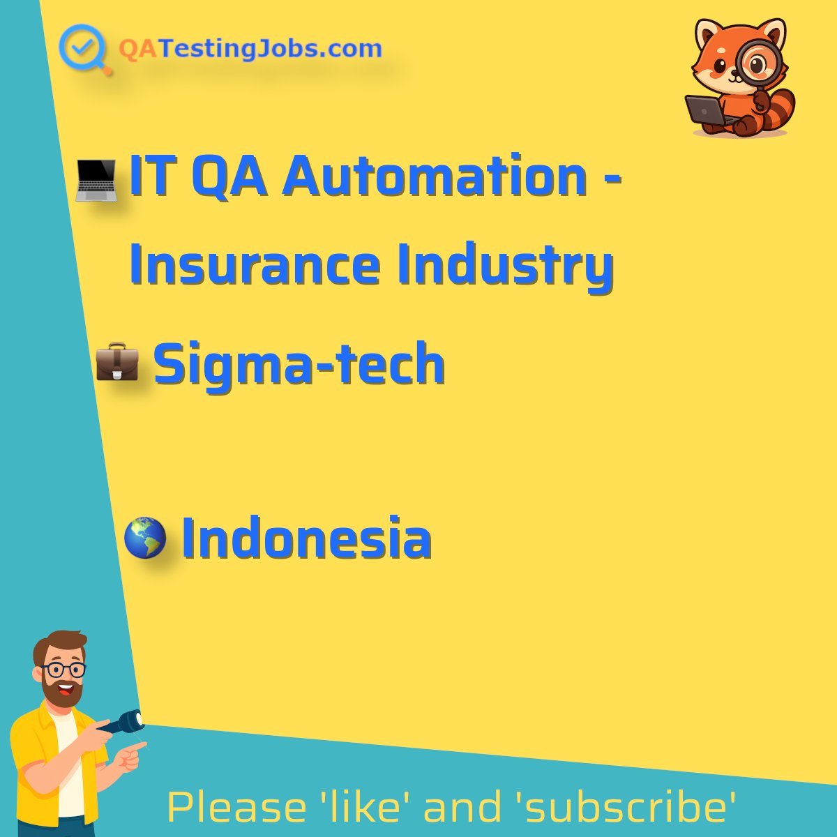 QATestingJobs's tweet photo. Title: IT QA Automation - Insurance Industry
Company: Sigma-tech
Country: Indonesia
City: Special capital Region of Jakarta
Employment Type: contract
Location: onsite
Remote/Onsite: onsite
Visa Support:
Link: https://t.co/OJ59uo2USZ #bddframework #cicd #cucumber #cypress #gherkin https://t.co/rbT1ZIZyUp