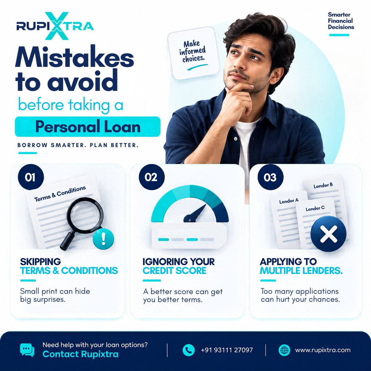 rupixtra's tweet photo. Don’t let these common mistakes get in the way of a smarter borrowing decision.
Need help with your loan options? Contact Rupixtra.
📞 +91 93111 27097
🌐 https://t.co/Vels6revXr
A little Xtra is always good. 💙
#Rupixtra #PersonalLoan #LoanTips #SmartBorrowing #CreditScore https://t.co/FbdljgtWEJ
