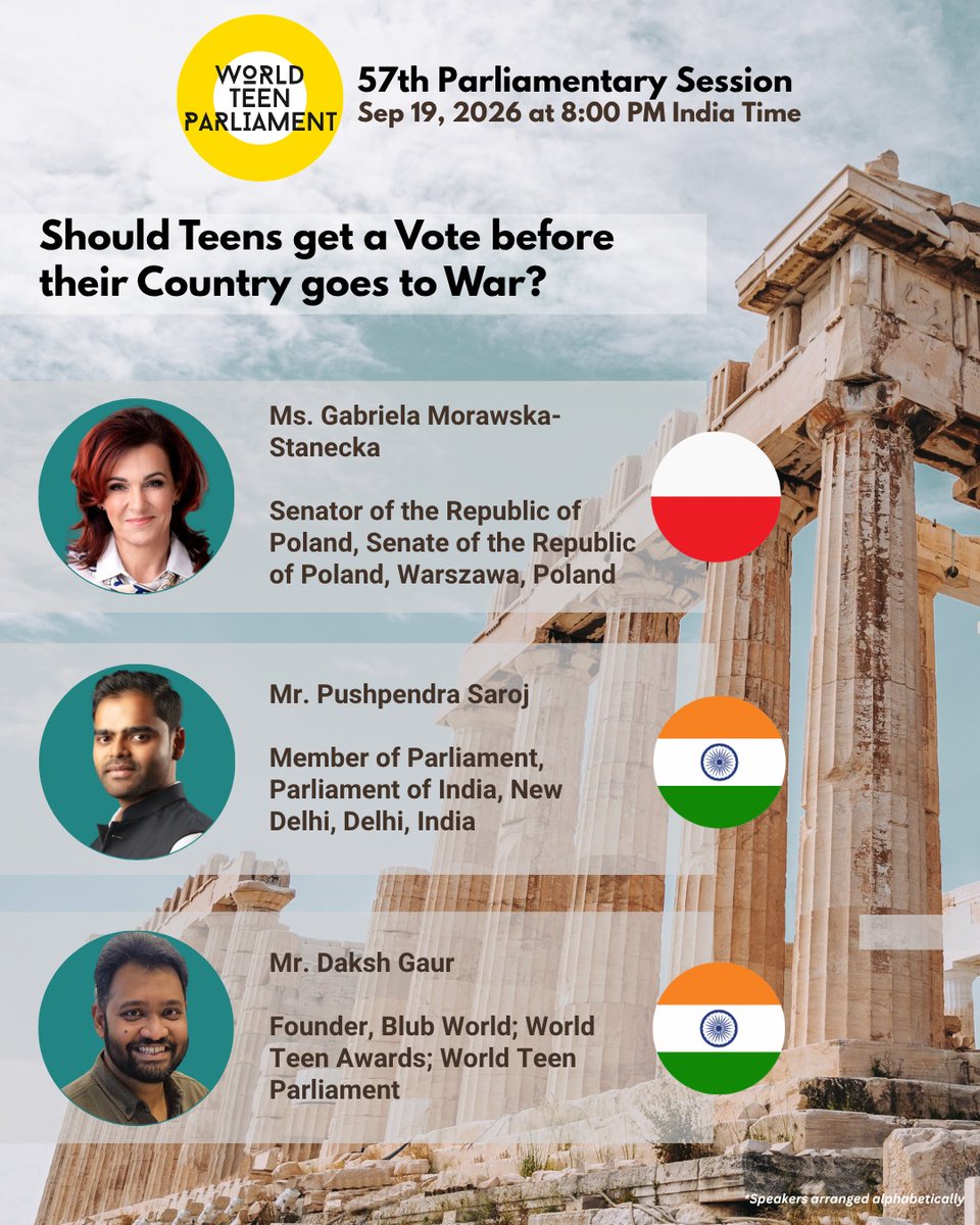 BlubWorld's tweet photo. 🔥Should Teens get a Vote before their Country goes to War? 

12 teens. 59-second speeches. 2 sitting global MPs - India and Poland.
We’re debating TONIGHT @ 8 PM IST!

Want to see how WTP works and cast a live vote?
👉 Reply ZOOM now to get your exclusive access pass! https://t.co/ATxgPS0TVr