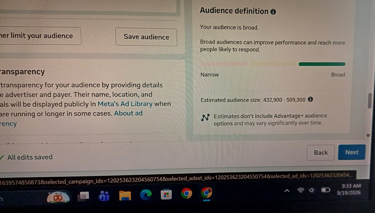 udemeAkpan01's tweet photo. Running Meta ads on a low daily budget?

Stop chasing millions of people.

An audience of 432K–509K is actually your sweet spot, broad enough for Meta's algorithm to learn, tight enough for your budget to matter.

More reach doesn't always mean better results. 

Precision does. https://t.co/zLMNI3ZduW