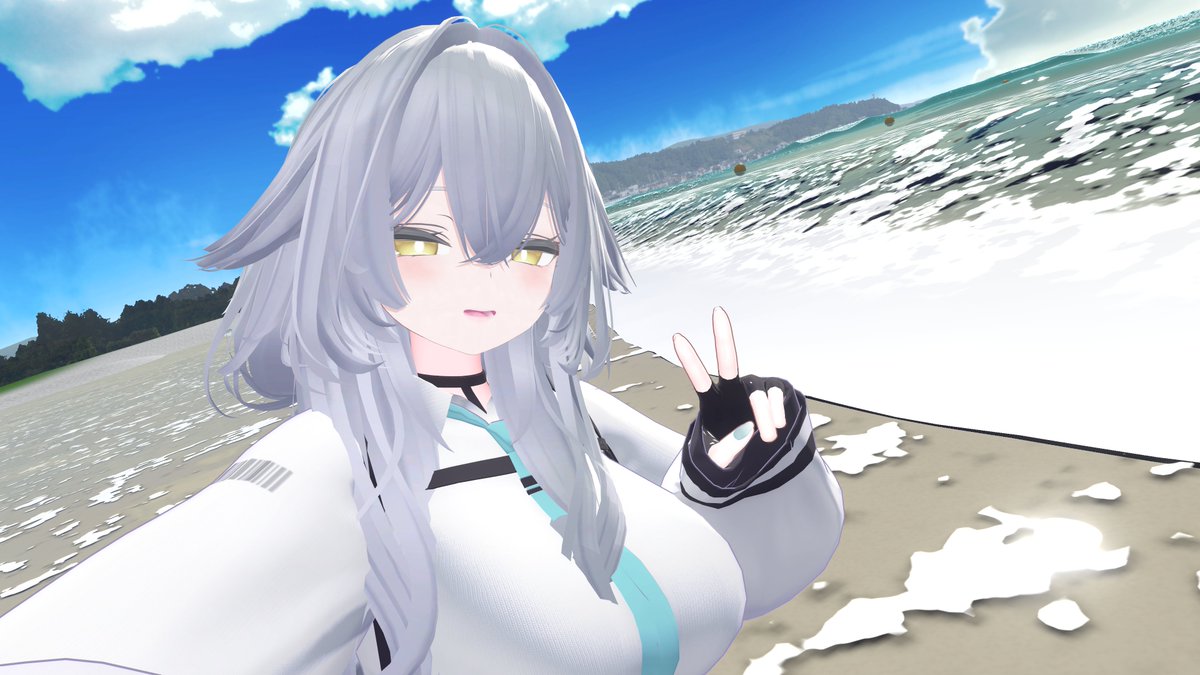 VRC_kuma7R's tweet photo. ルルネちゃんはサメなので服着たまま海に浸かってもよいものとされております　#Rurune3D https://t.co/7Qnt677LIn